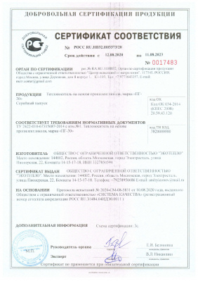 Сертификат соответствия теплоноситель на основе пропиленгликоля